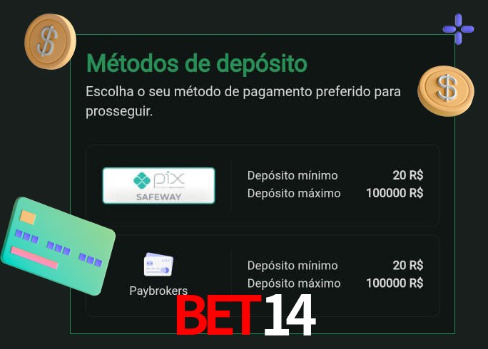 O cassino bet14 oferece uma grande variedade de métodos de pagamento